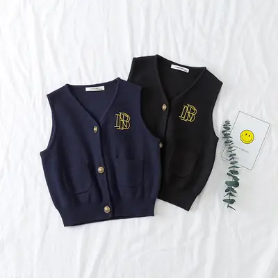 Kids Embroidered Sleeveless Vest Navy Black