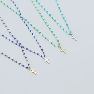YHN060 European and American Light Luxury S925 Sterling Silver INS Stacked Cross Diamond Drop Glue Design Sense Clavicle Chain Necklace