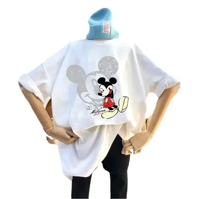 Women White Mickey Mouse Printed T-Shirt Short Sleeve