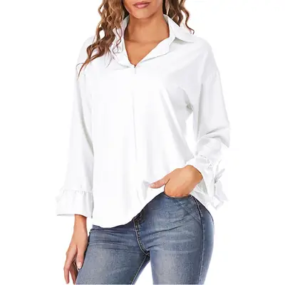 Women's Green Long Sleeve Shirt with Elastic Wristband