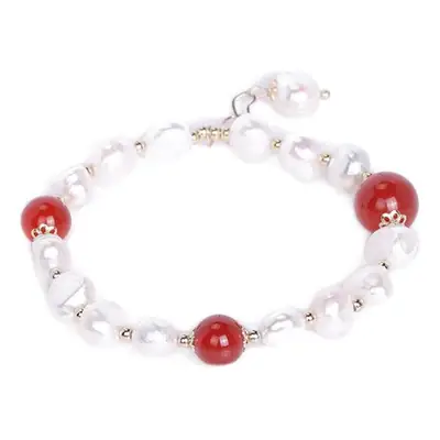 Badu Freshwater Pearl Bracelet Women Red Agate Heart Design