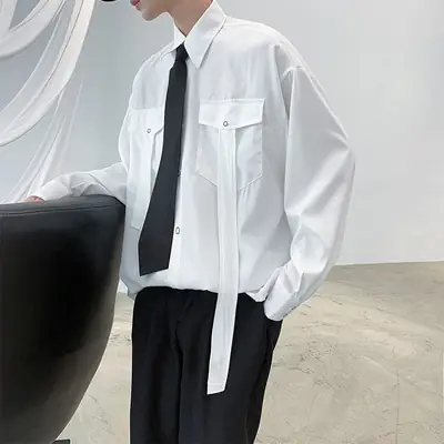 Men's 2020 Long Sleeve Shirt Black Cotton Street Style