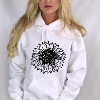 White Sunflower Hoodie Sweatshirt for Women