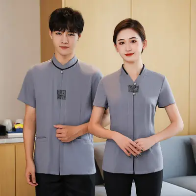 Women's Short Sleeve Hospital Cleaning Suit Beige Spring Fall