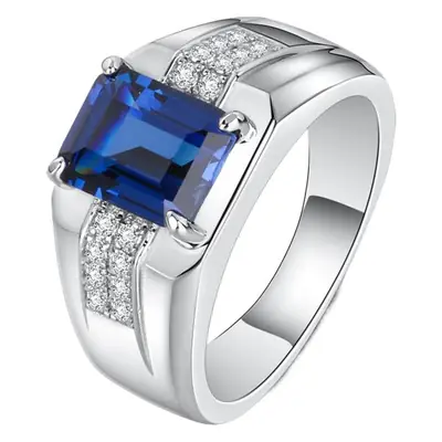 Men's Open Ring with Blue Sapphire & Diamond Set