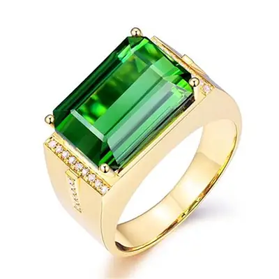 Golden Emerald Ring with Square Cut Green Crystal