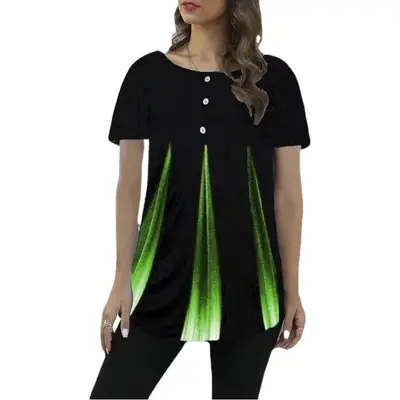 Women Gradient Printed T-Shirt Black Green Short Sleeve
