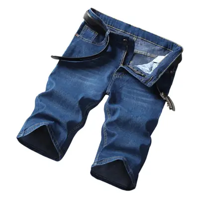 Men Slim Stretch Denim Mid Capri Shorts Blue