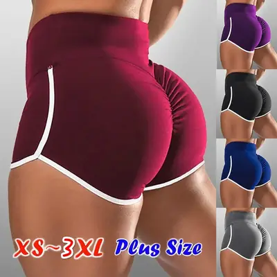 Blue High Waist Hip Yoga Shorts Large