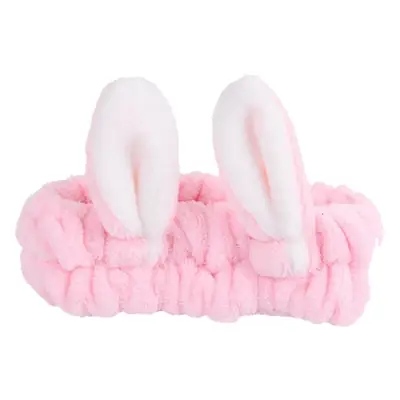 White Rabbit Ear Headband with Pink Faux Fur Trim for Women