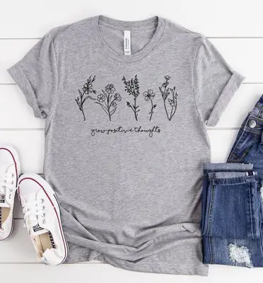 Gray Floral T-Shirt with "Pro Mom's Stuff" Print