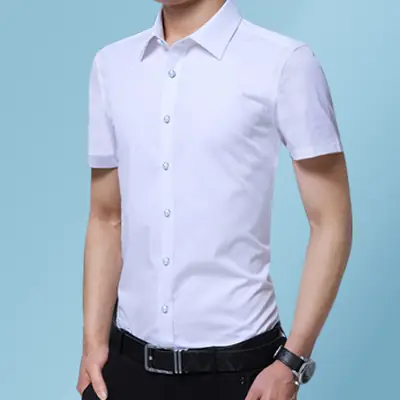 Men Navy Blue Slim Fit Short Sleeve Shirt 8XL