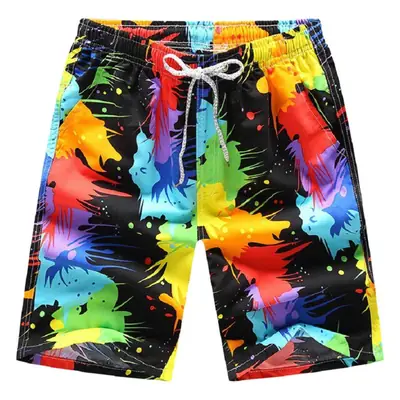 Men Printed Tropical Beach Shorts Blue Orange