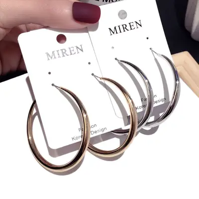 Metallic Hoop Earrings for Women Large Fashion Jewelry