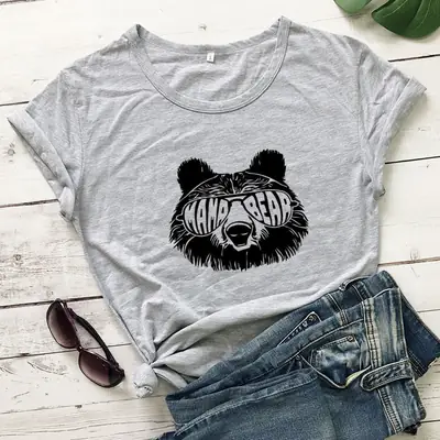 Mama Bear Letter T-Shirt Pink Casual Wear