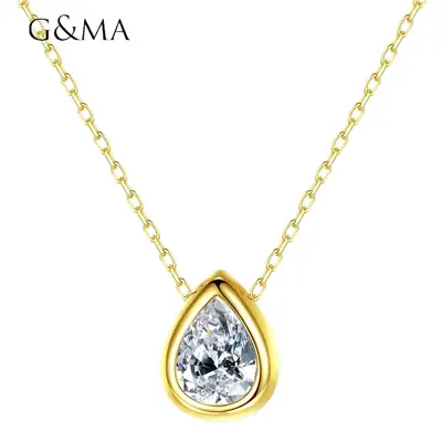 PAG & MAG Water Drop Necklace 925 Silver Pendant Clavicle Chain Necklace Gold Melon Sseeds Korean Style Exquisite Joker Accessories