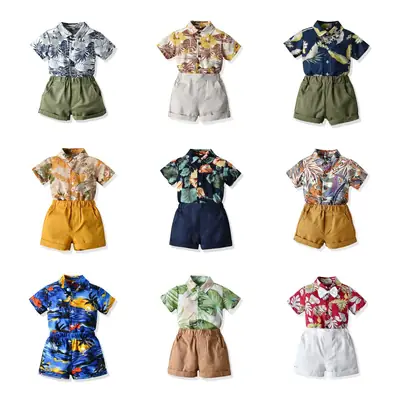 Retro Floral Baby Shirt Dark Shorts Set for Girls