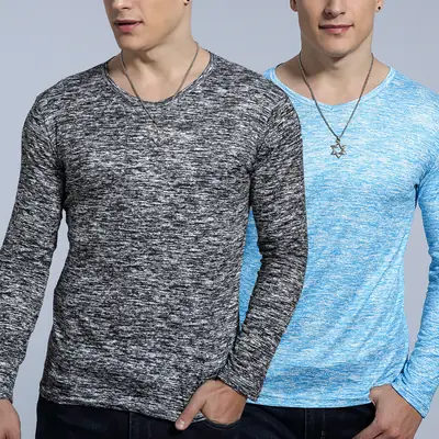 Men Blue Marbled Long Sleeve T-Shirt Slim Fit Casual