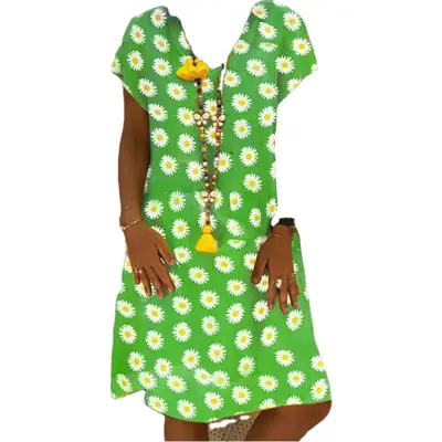 Women's Green Daisy V-Neck Dress 2024