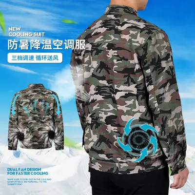 Men Navy Camo Electric Fan Jacket with 3-Stage Flow