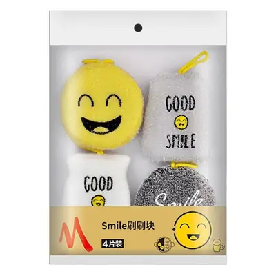 Cartoon Smiling Dishwashing Sponge 4-Pack Kitchen Scrubbie