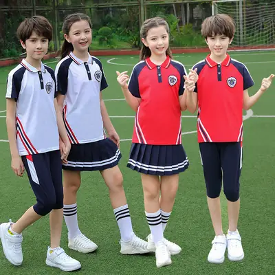 First Grade Kids Sports Suit White Blue Red Stripes