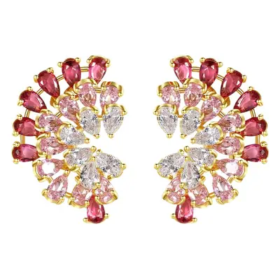 Jinse Zircon Earrings Red White Gradient Korean Style