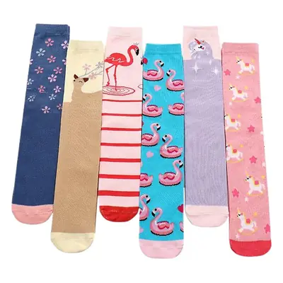 Spring Flamingo Cotton Over Knee Socks for Girls