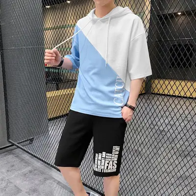 Korean Style Half Sleeve T-Shirt Set Black Yellow