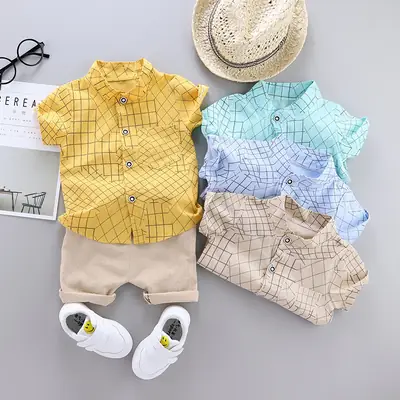 Baby Plaid Shirt Red Shorts White Shoes Set