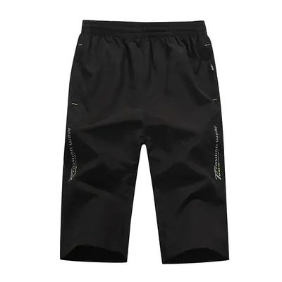Men Navy Blue Summer Sports Crop Pants Quick-Drying Casual Fit
