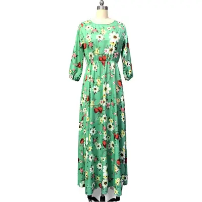 Women's Chiffon Printed Long Dress Red Floral Bohemian Holiday