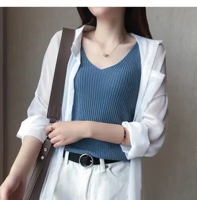 Women V-Neck Camisole Summer Knitted Sleeveless Top