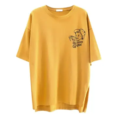 Women 2025 Summer Korean Style T-Shirt Yellow Loose Retro
