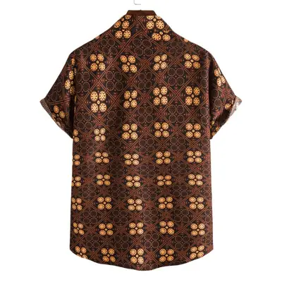 2021 Cross-border Lapel Shirt for Men Brown Patterned