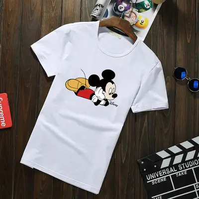 Men's Black Mickey Print Lycra T-Shirt