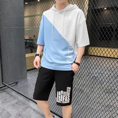 2025 Men's Red Black City Break Hooded Shorts Set