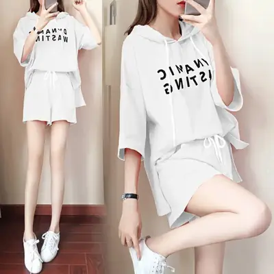 Women Red Korean Style Shorts Set Large