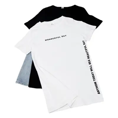 Women White 2025 Summer T-Shirt Mid-Length Loose Fit