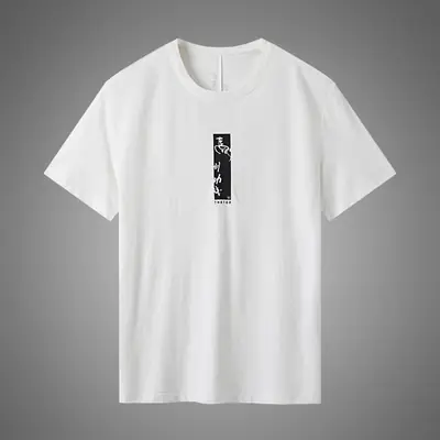 White Cut Label Summer Men T-Shirt Round Neck Printed Casual Short Sleeve