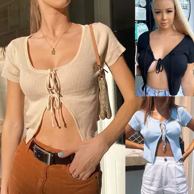 2025 Summer Exposed Navel Lace-Up Top with Slim Fit