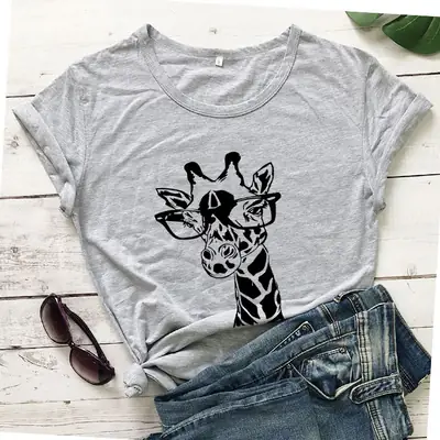 Giraffe Crown Floral Print Grey T-Shirt