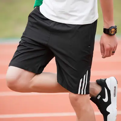 Men's Black Running Shorts with 3 Bars Design