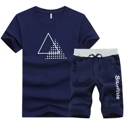 Men White Graphic T-Shirt Black Shorts Set Summer Casual