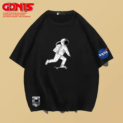 Men NASA Printed T-Shirt White Short Sleeve