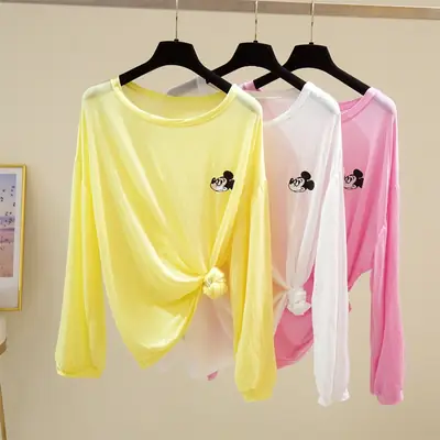 Long Sleeve Sunscreen T-Shirt Women Yellow Light Blue Pants Set