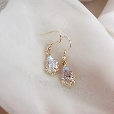 Water Drop Crystal Earrings for Women Gold Plated