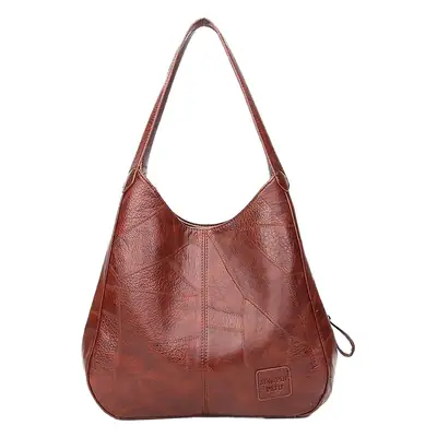 Black Leather Shoulder Bag with Multiple Compartments for Women