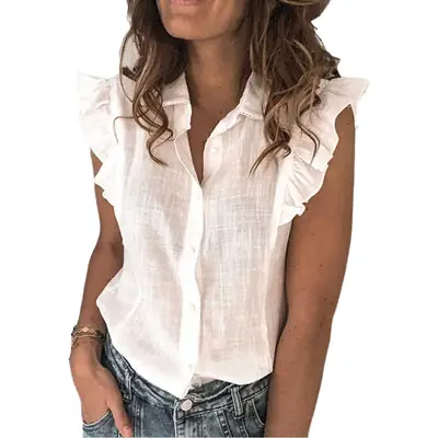 Women's White Lapel Shirt S-2XL Casual Spring Summer