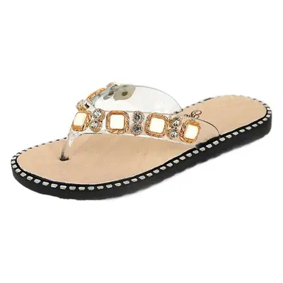 2022 Rhinestone Flip Flops for Women Black White